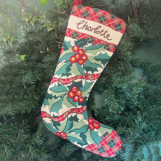 Holly and Tartan Christmas Stocking Tapestry Needlepoint Kit by Glorafilia