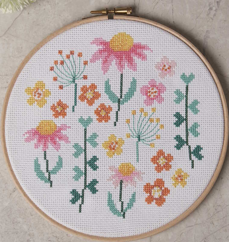 Modern Graphic Scattered Florals Cross Stitch Kit By Anchor