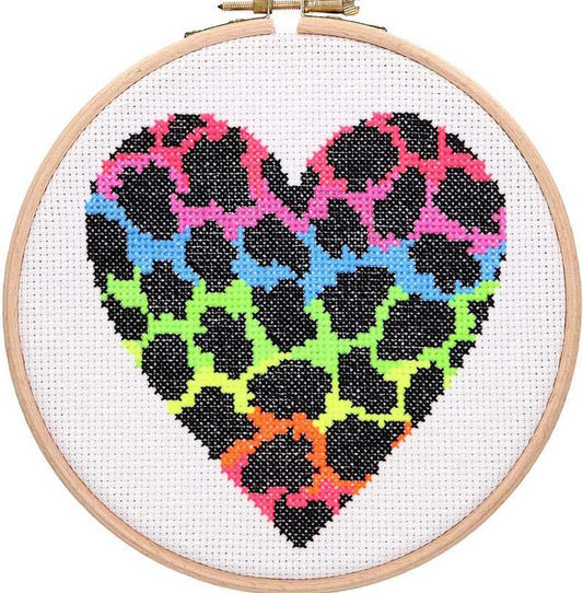 Neon Leopard Heart Cross Stitch Kit By Anchor