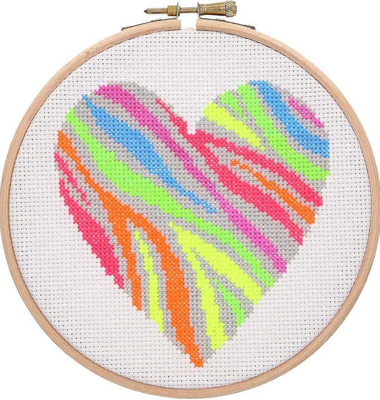Neon Zebra Heart Cross Stitch Kit By Anchor