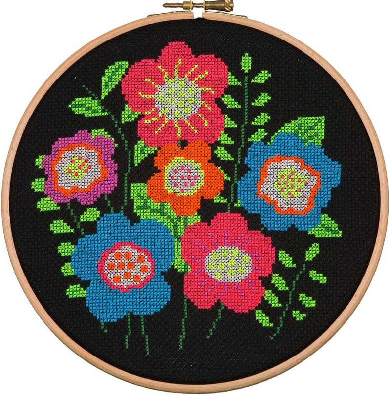 Neon Bold Floral Cross Stitch Kit By Anchor