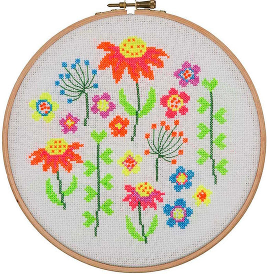 Neon Scatter Floral Cross Stitch Kit By Anchor
