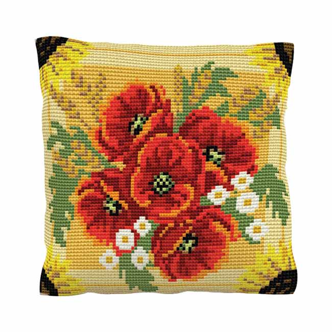 Poppies and Daisies Printed Cross Stitch Kit by Brigantia Needlework