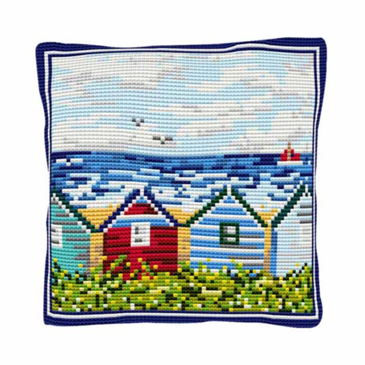 Beach Huts Printed Cross Stitch Kit by Brigantia Needlework
