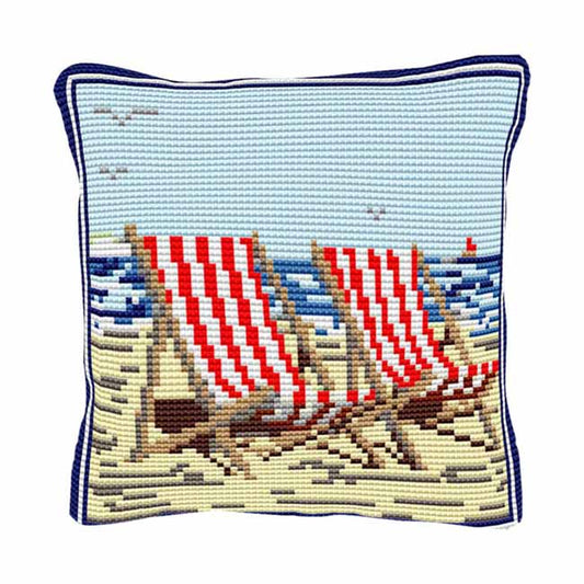 Deck Chairs Printed Cross Stitch Kit by Brigantia Needlework