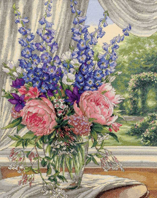 Peonies and Delphiniums Cross Stitch Kit by Dimensions
