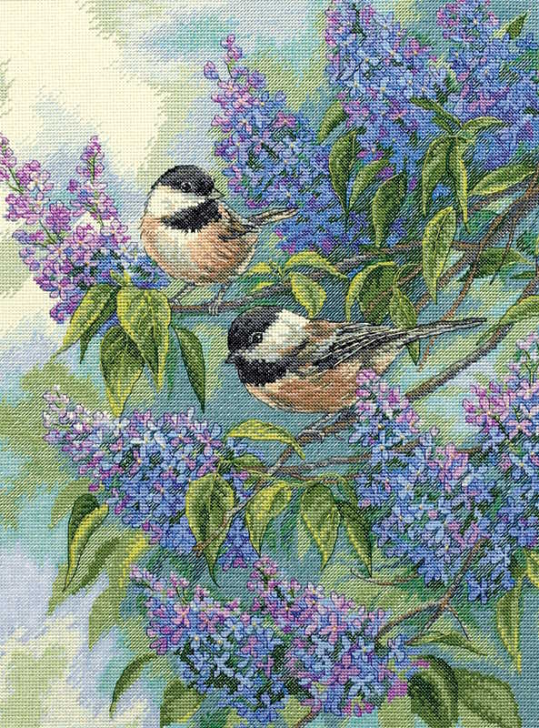 Chickadees and Lilacs Cross Stitch Kit by Dimensions