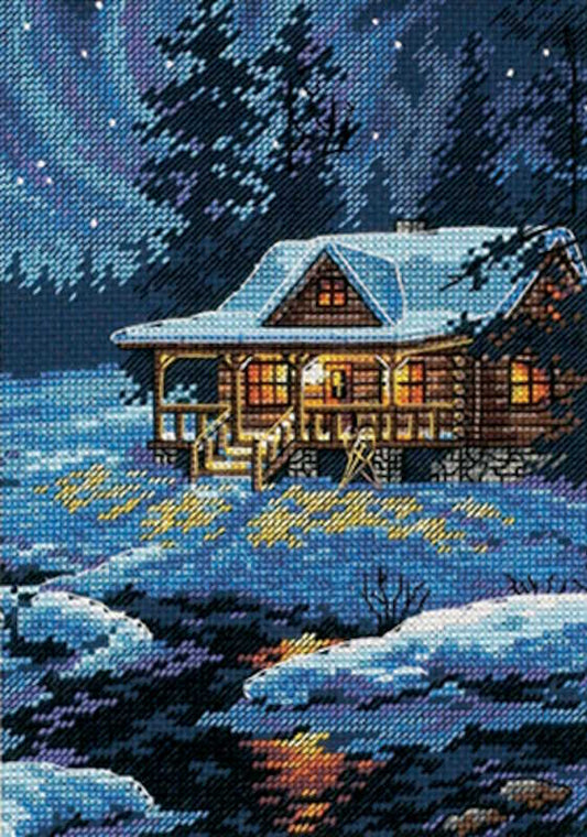 Moonlit Cabin Cross Stitch Kit by Dimensions
