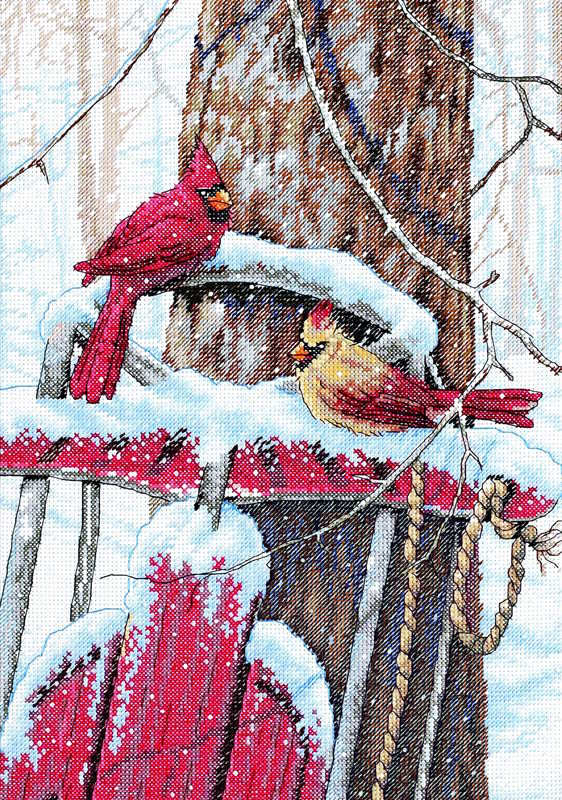 Cardinals on a Sled Cross Stitch Kit by Dimensions