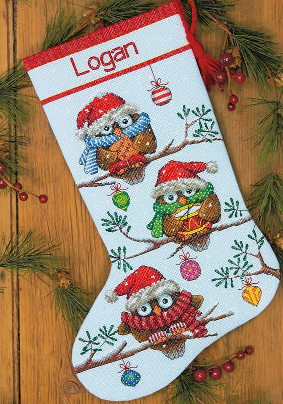 Holiday Hooties Christmas Stocking Cross Stitch Kit by Dimensions
