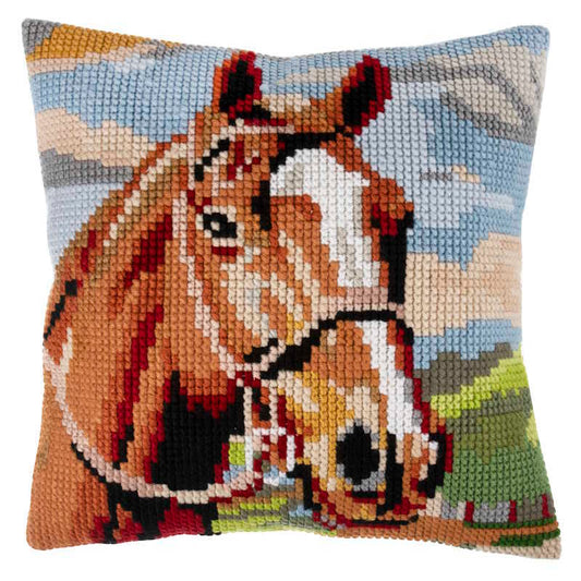 Brown Horse Printed Cross Stitch Cushion Kit By Trimits