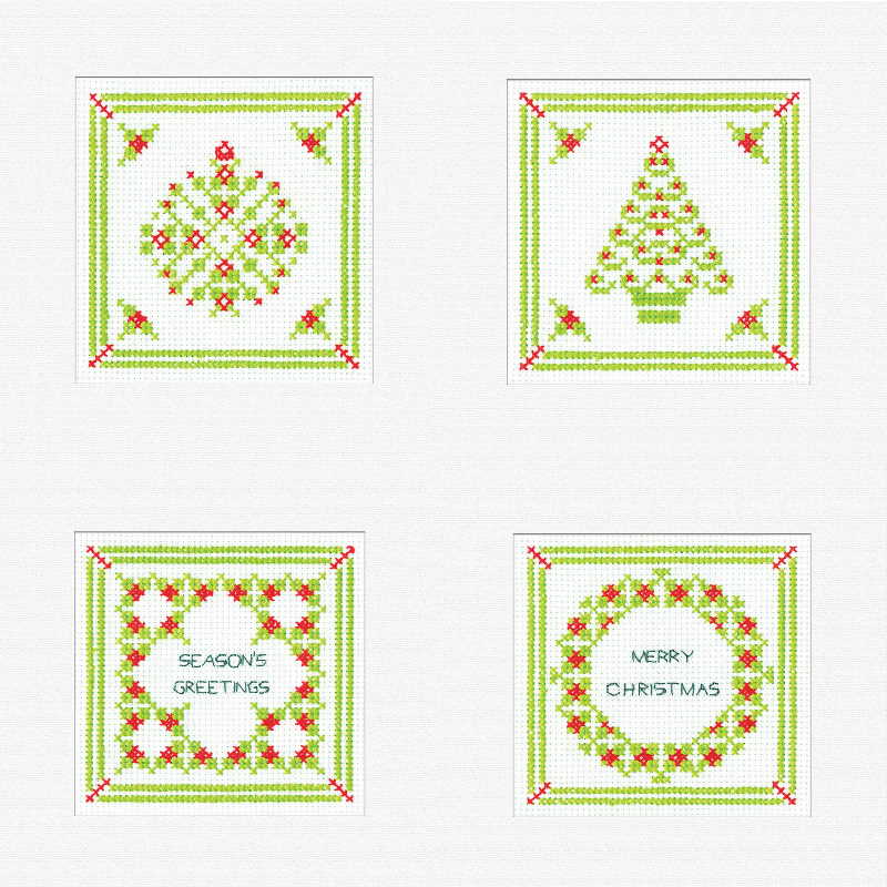 Green and Red Holly Cross Stitch Christmas Card Set by Heritage Crafts
