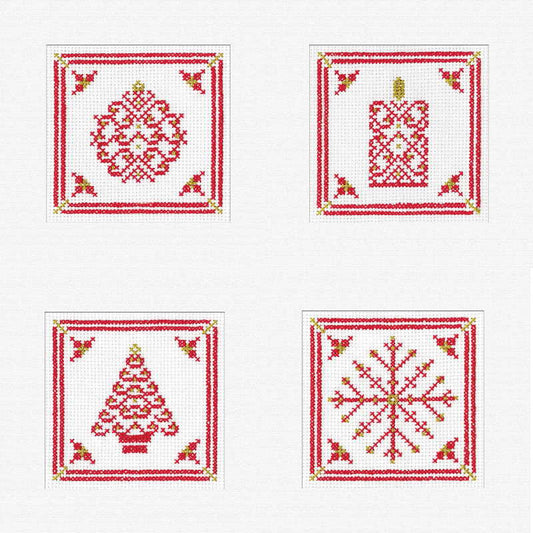 Red and Gold Filigree Cross Stitch Christmas Card Set by Heritage Crafts