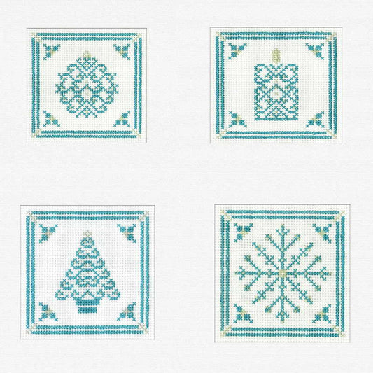 Teal and Silver Filigree Cross Stitch Christmas Card Set by Heritage Crafts