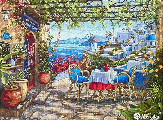 Santorini View from Terrace Cross Stitch Kit by Merejka