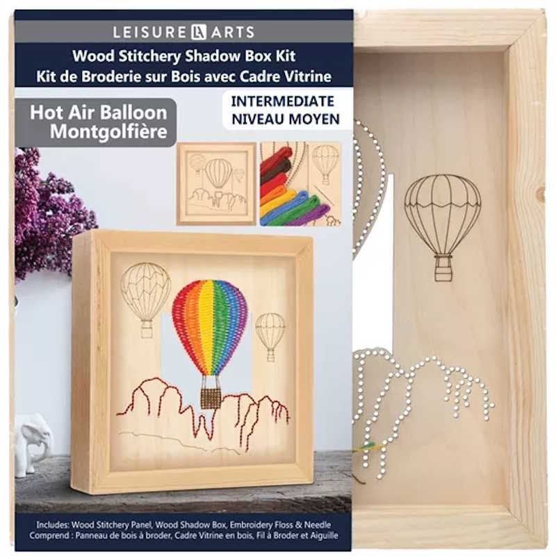 Hot Air Balloon Shadow Box Wood Stitchery Kit By Leisure Arts