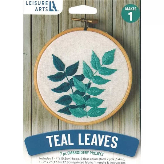 Teal Leaves Embroidery Kit By Leisure Arts