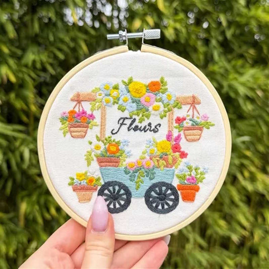 The Flower Wheelbarrow Embroidery Kit by Milpoint