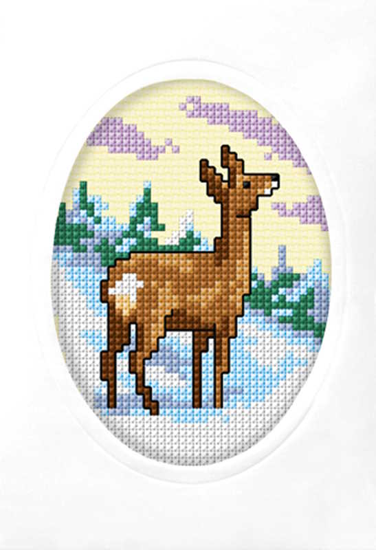 Deer Cross Stitch Christmas Card Kit by Orchidea