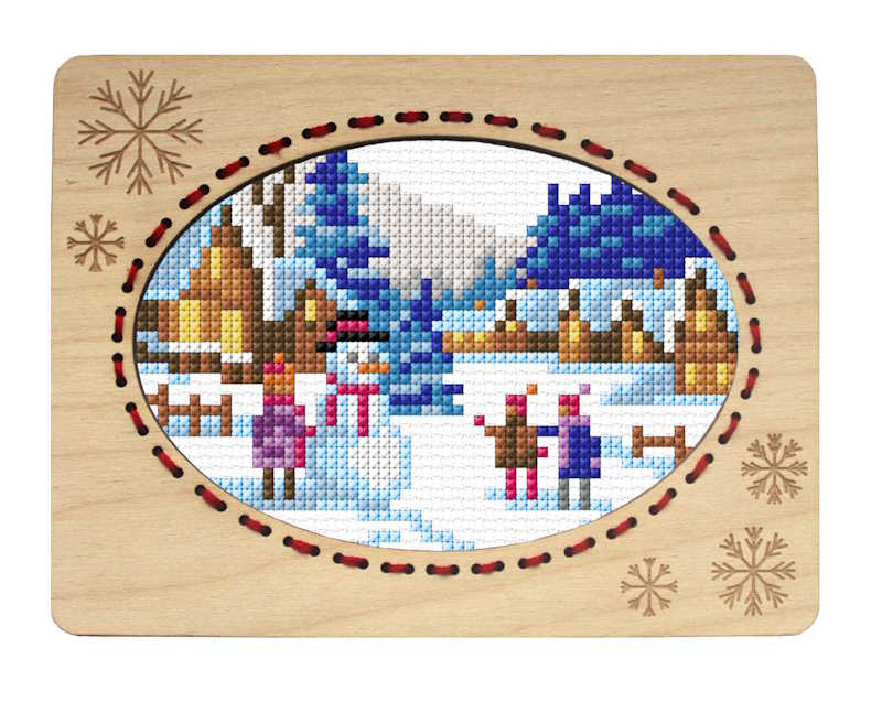 Landscape with Snowman Printed Cross Stitch Kit by Orchidea