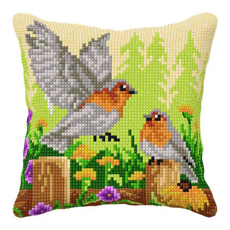 Birds Printed Cross Stitch Cushion Kit by Orchidea