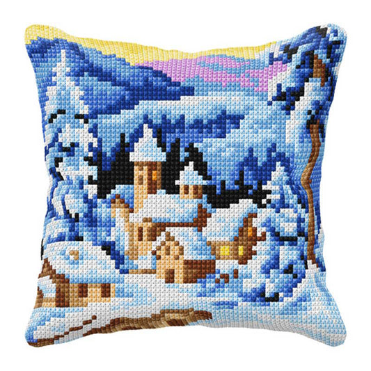 Winter Village Printed Cross Stitch Cushion Kit by Orchidea