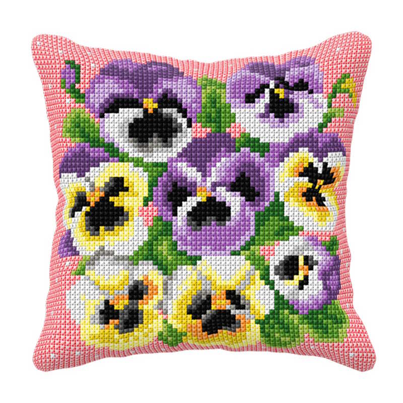 Pansies Printed Cross Stitch Cushion Kit by Orchidea
