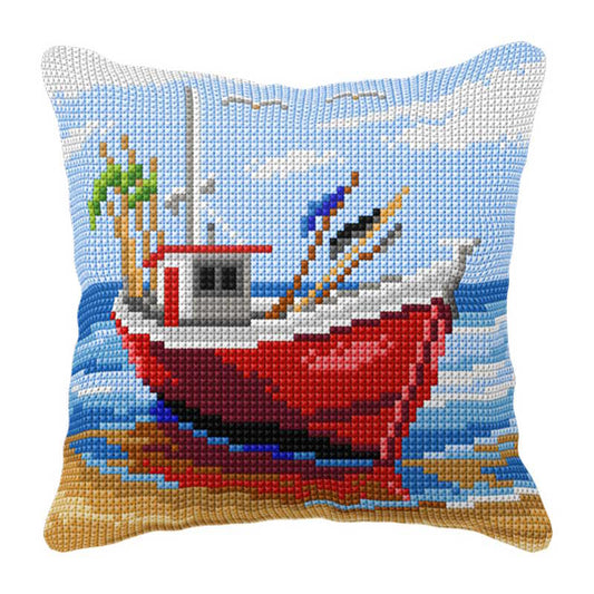 Fishing Boat Printed Cross Stitch Cushion Kit by Orchidea