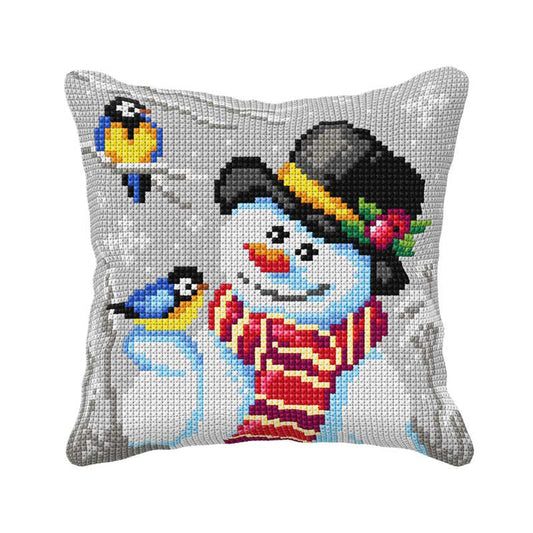 Snowman Printed Cross Stitch Cushion Kit by Orchidea