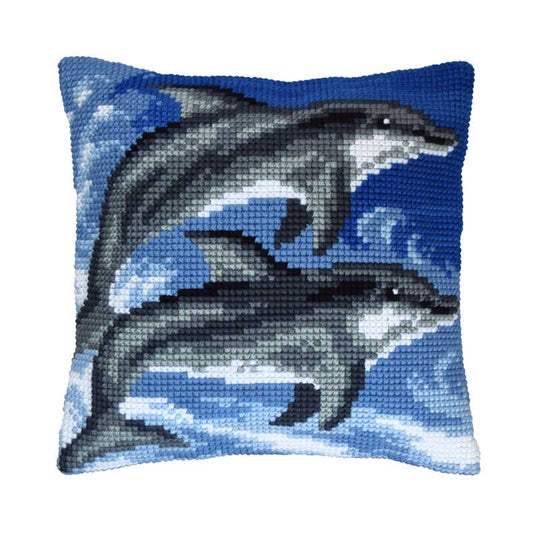 Dolphins Printed Cross Stitch Cushion Kit by Orchidea