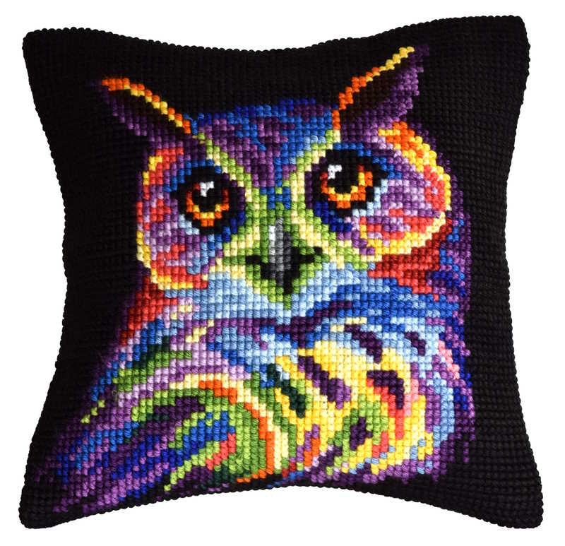 Colourful Owl Printed Cross Stitch Cushion Kit by Orchidea