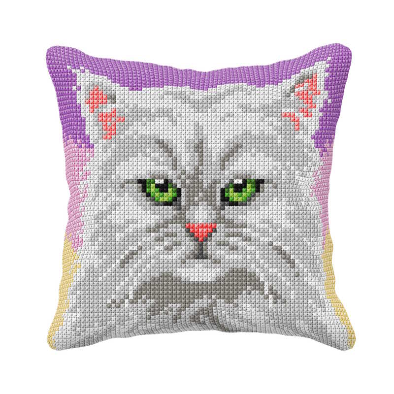 Persian Cat Printed Cross Stitch Cushion Kit by Orchidea