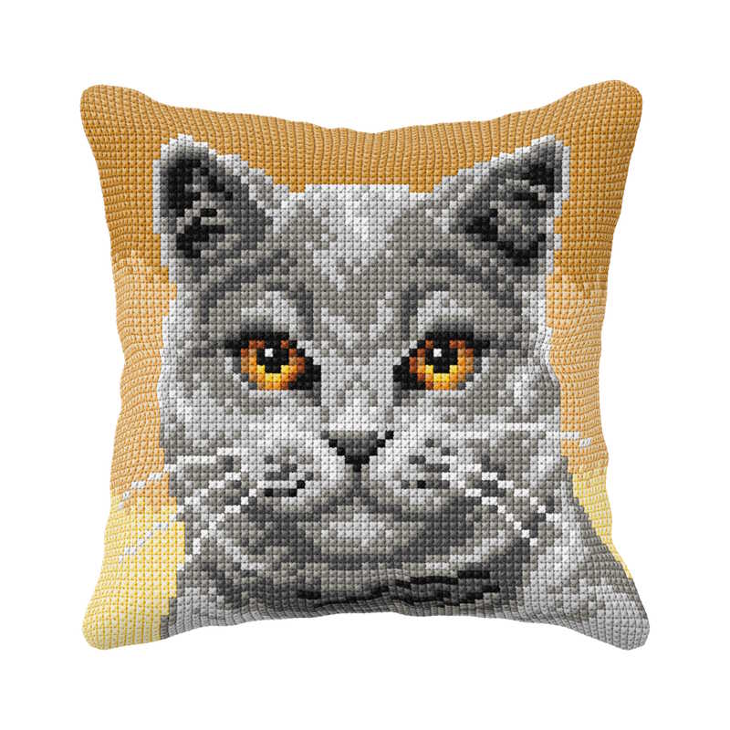 British Shorthair Cat Printed Cross Stitch Cushion Kit by Orchidea
