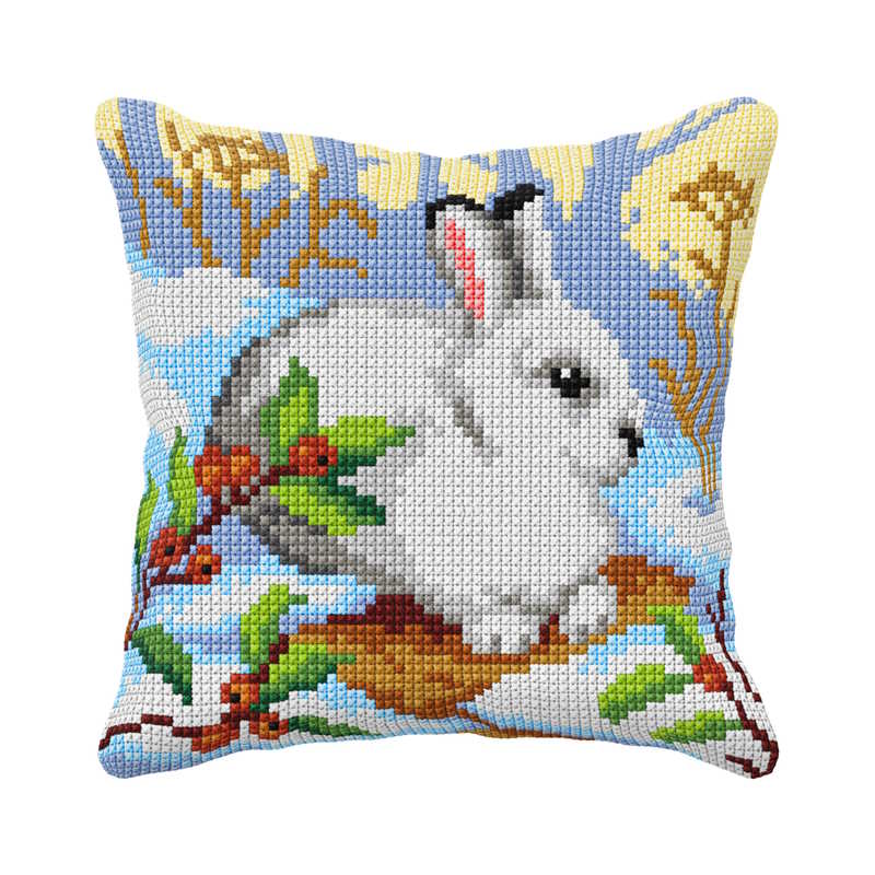 Winter Rabbit Printed Cross Stitch Cushion Kit by Orchidea