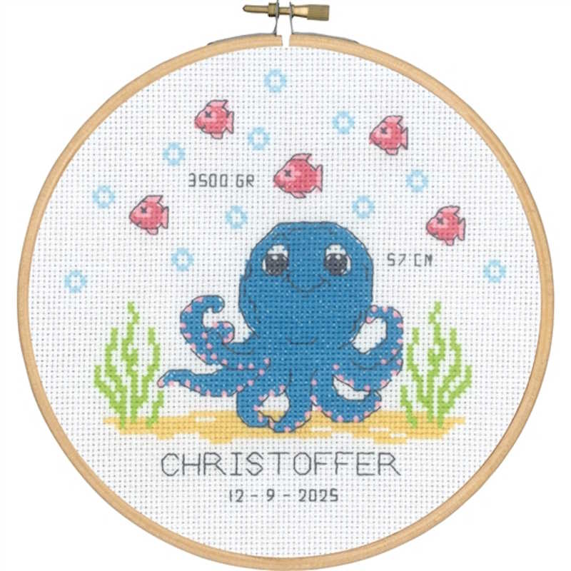 Octopus Birth Sampler Cross Stitch Kit by Permin