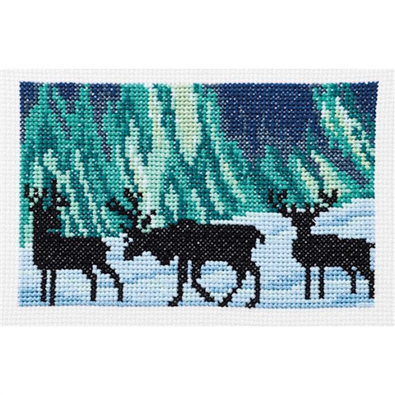 Reindeer in Northern Lights Cross Stitch Kit by Permin