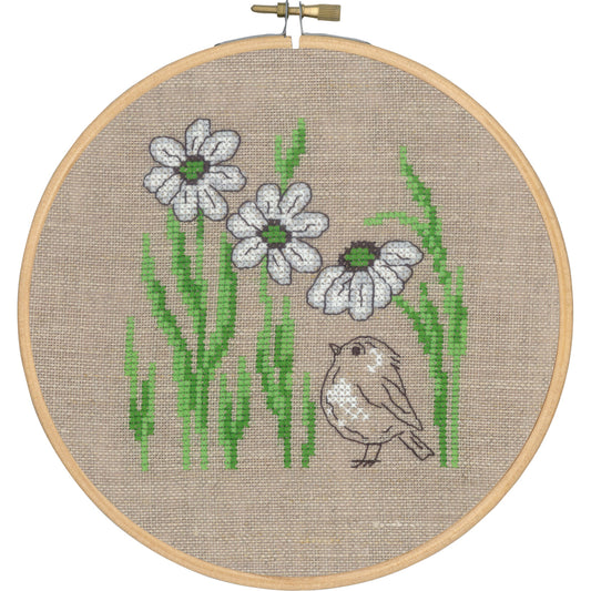 Bird and White Flowers Cross Stitch Kit by Permin
