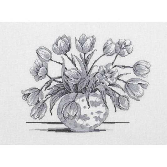 Grey Tulips Cross Stitch Kit by Permin