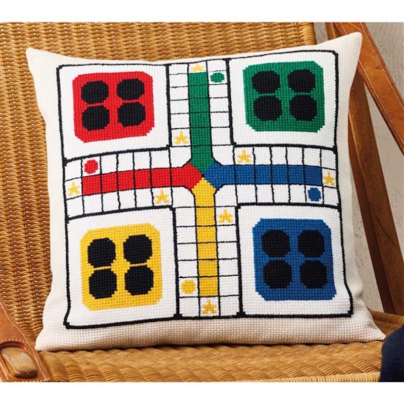 Ludo Cushion Cross Stitch Kit by Permin