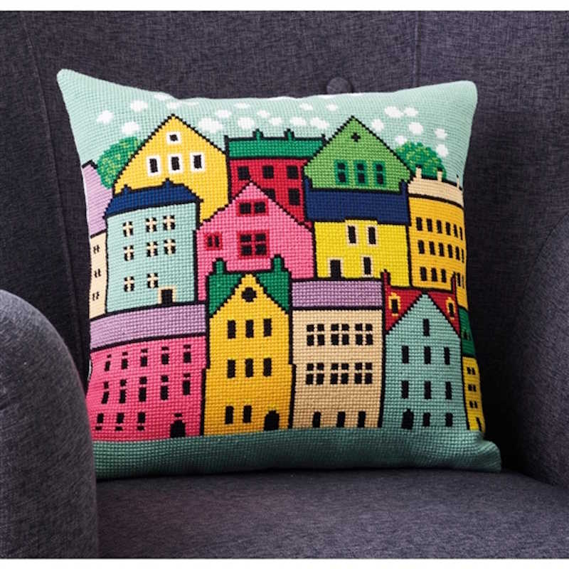 The Houses Cushion Cross Stitch Kit by Permin