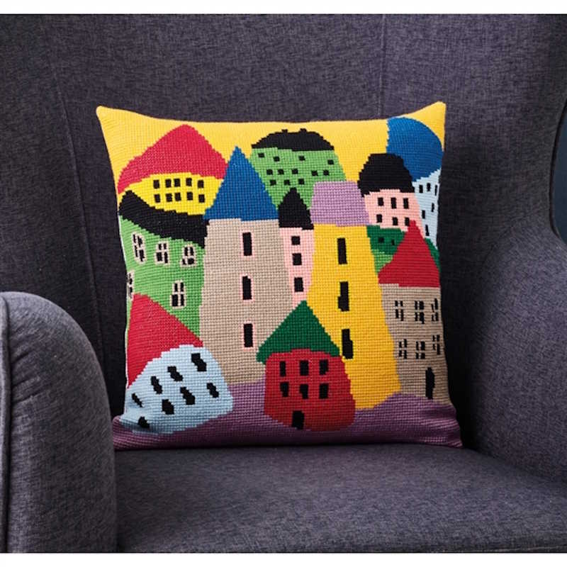 Crooked House Cushion Cross Stitch Kit by Permin