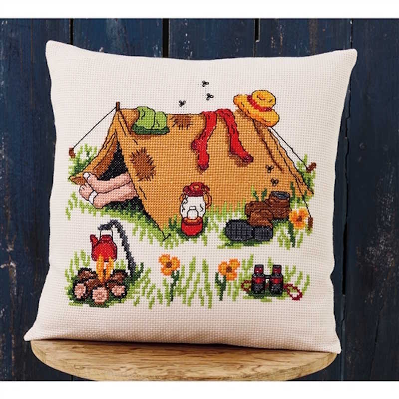 Camping Trip Cushion Cross Stitch Kit by Permin