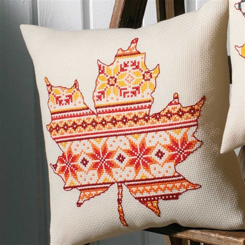 Leaf with Pattern Cushion Cross Stitch Kit by Permin