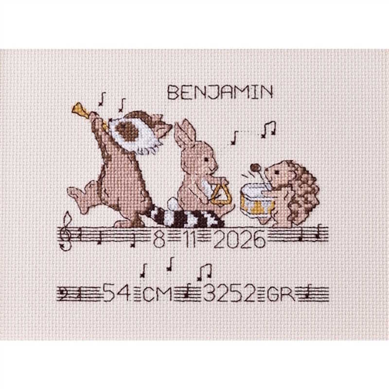 Musical Animal Birth Sampler Cross Stitch Kit by Permin