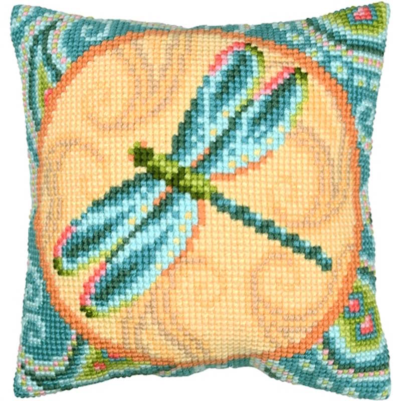 Dragonfly Circle Printed Cross Stitch Cushion Kit by Vervaco