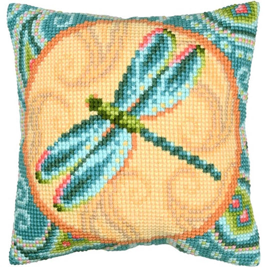 Dragonfly Circle Printed Cross Stitch Cushion Kit by Vervaco
