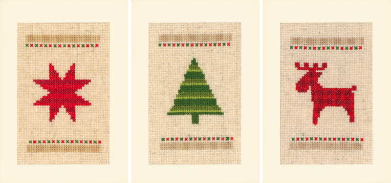 Checkered Motifs Cross Stitch Christmas Card Kit By Vervaco