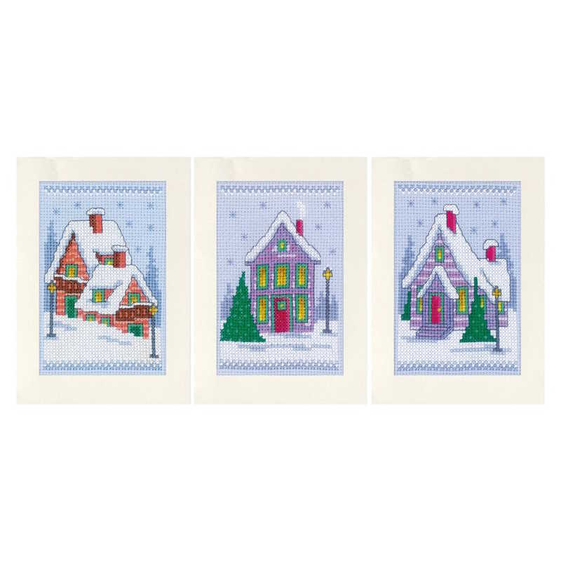 Winter Houses Cross Stitch Christmas Card Kit By Vervaco