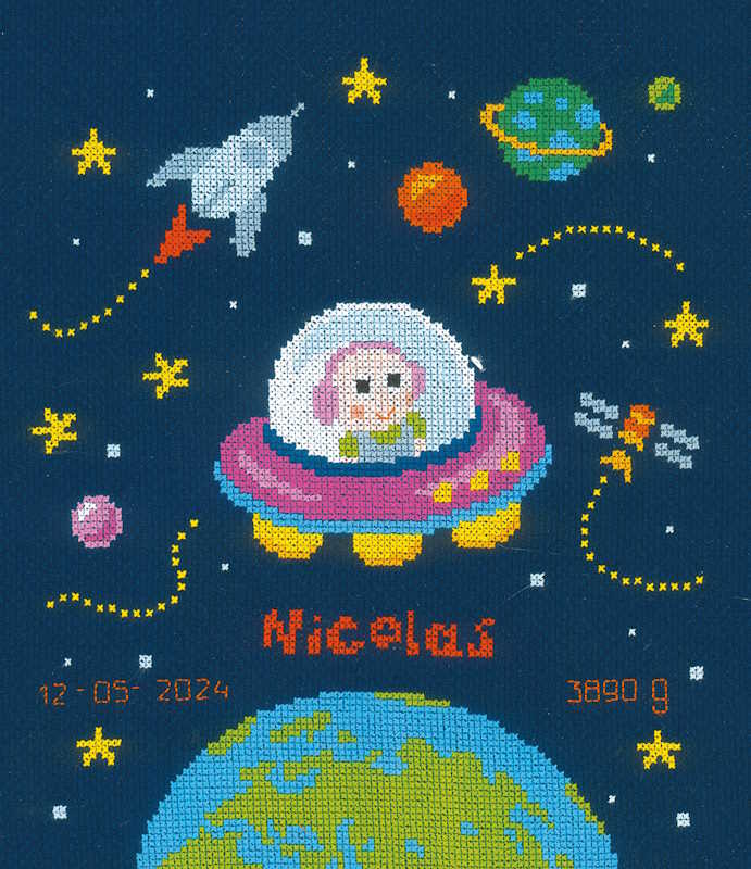 Baby Astronaut Birth Sampler Cross Stitch Kit By Vervaco