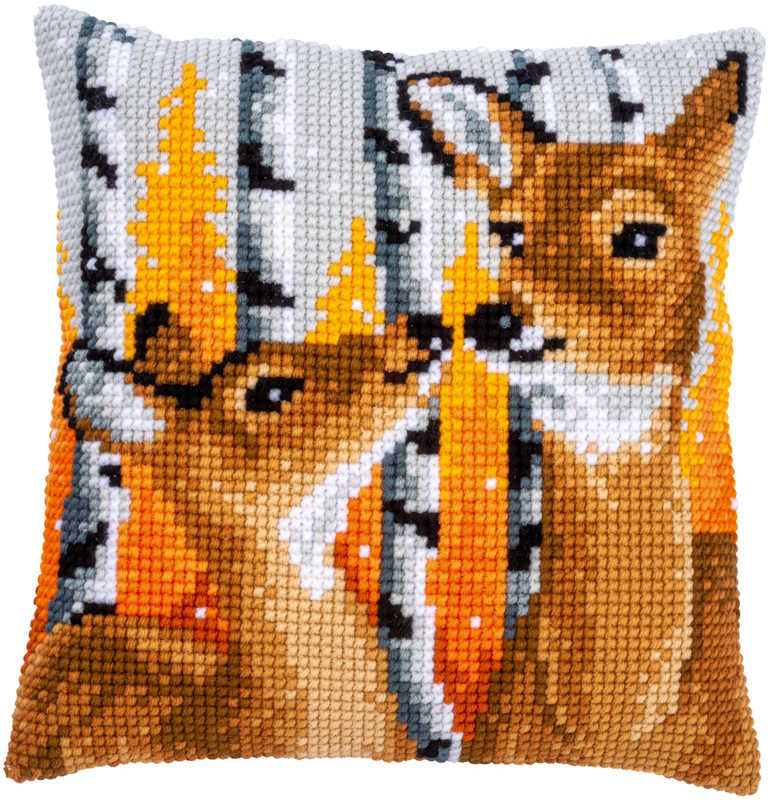 Deer Printed Cross Stitch Cushion Kit by Vervaco